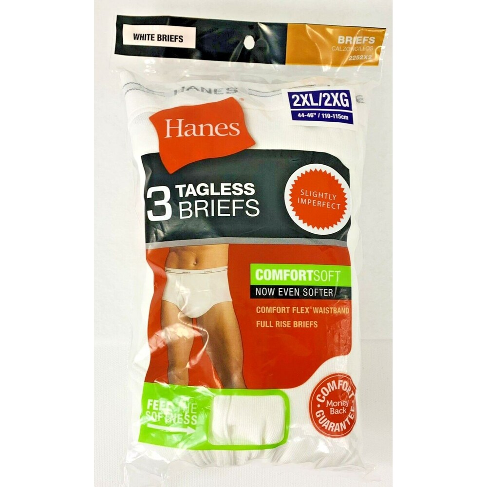 3 Mens Hanes White Cotton Briefs 2XL 44-46 Full Rise Big Slightly Imperfect 2014 - Picture 9 of 11